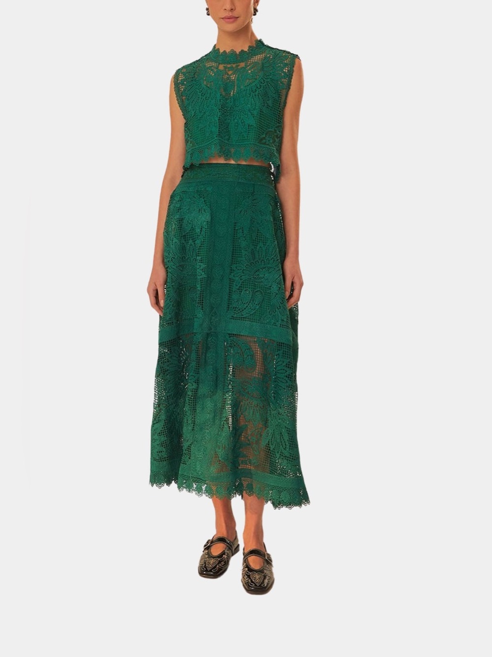 FARM RIO Green Toucan Guipure Sleeveless Top & Maxi Skirt